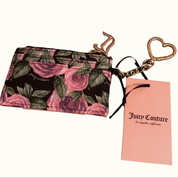 JUICY COUTURE | Moody Garden Black Floral Card Holder Gold Gothic Logo/Keychain - Picture 6 of 10